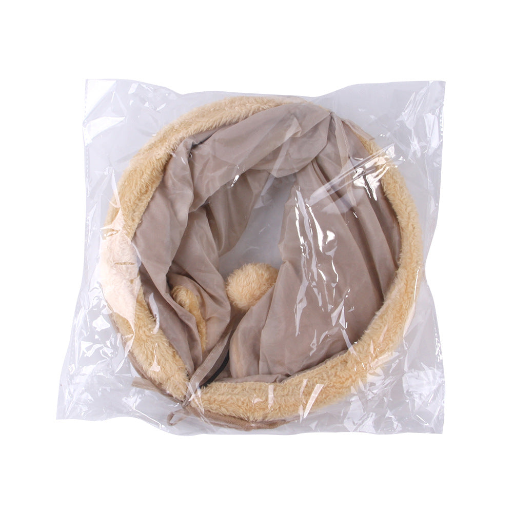 KFX-4221629 Packable Folding Suede Cat Channel Toy in Khaki and Grey