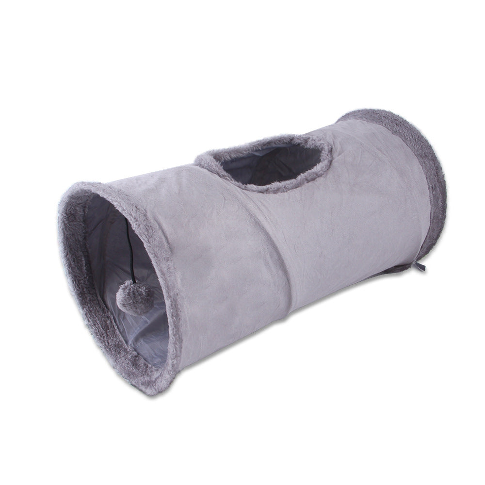 KFX-4221629 Packable Folding Suede Cat Channel Toy in Khaki and Grey