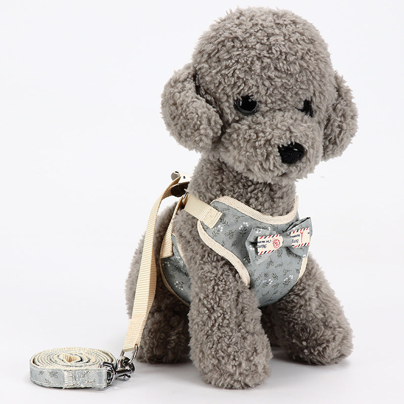 KFX-4702909 Small Dog Vest Style Bowknot Chest Strap Leash - Adjustable Nylon Traction Belt