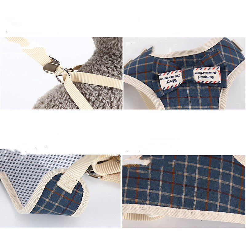 KFX-4702909 Small Dog Vest Style Bowknot Chest Strap Leash - Adjustable Nylon Traction Belt