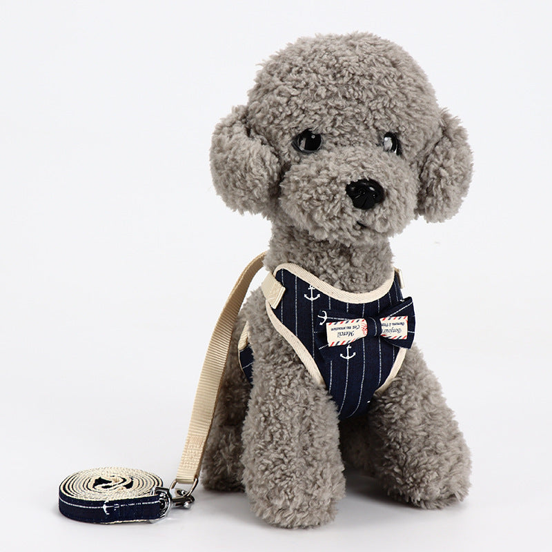 KFX-4702909 Small Dog Vest Style Bowknot Chest Strap Leash - Adjustable Nylon Traction Belt