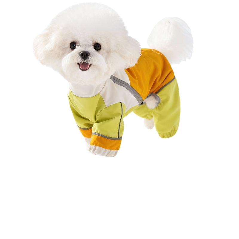 KFX-4837949 Waterproof Reflective Color Block Jumpsuit for Small Dogs - Adjustable Outdoor Coat