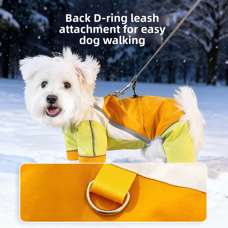 KFX-4837949 Waterproof Reflective Color Block Jumpsuit for Small Dogs - Adjustable Outdoor Coat