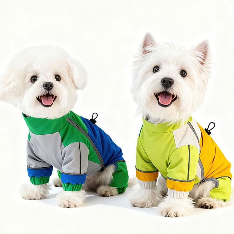 KFX-4837949 Waterproof Reflective Color Block Jumpsuit for Small Dogs - Adjustable Outdoor Coat