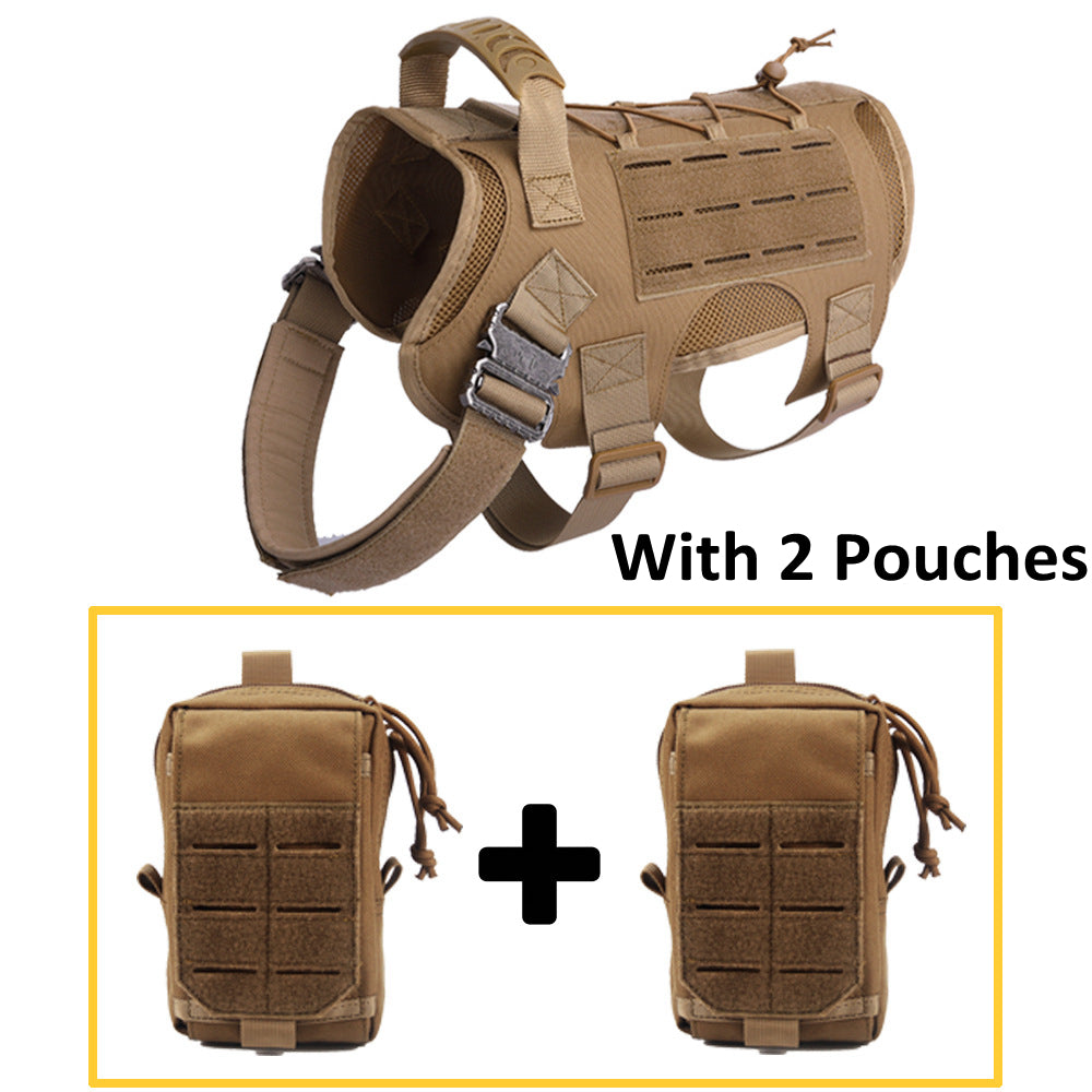 KFX-6742077 Tactical Nylon Dog Vest with MOLLE Structure and Traction Rope in Black, Brown, or Green
