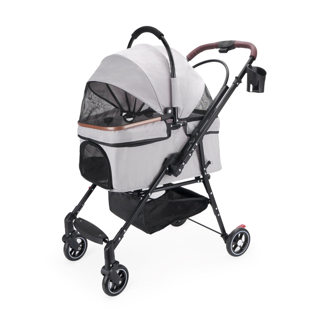 KFX-8264765 Foldable 4-Wheel Pet Stroller with 360° Rotating Wheels, Detachable Carrier, and Travel Bag for Small Dogs and Cats