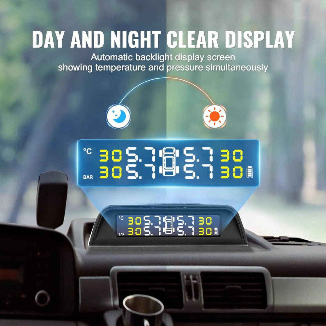 Real-Time Solar Powered Tire Pressure Monitoring System with 6 External Sensors for Trailers, Model D0100HRIJ16