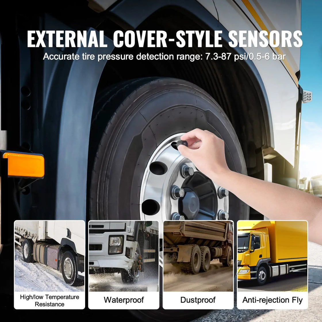 Real-Time Solar Powered Tire Pressure Monitoring System with 6 External Sensors for Trailers, Model D0100HRIJ16