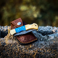VTX-2578469 Damascus Steel Folding Knife Effective Outdoor Survival Pocket Camping Leather Case Hunting Drop Shipping Available