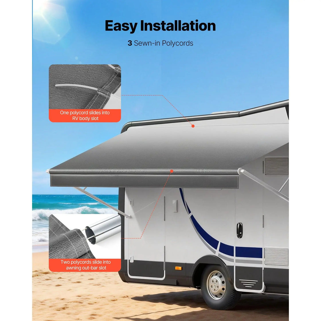 Heavy-Duty 18 oz Weatherproof Vinyl RV Awning Replacement Fabric, 17 ft Rollers, Gradient Gray, Model D0100XF9IAYD01027HC527