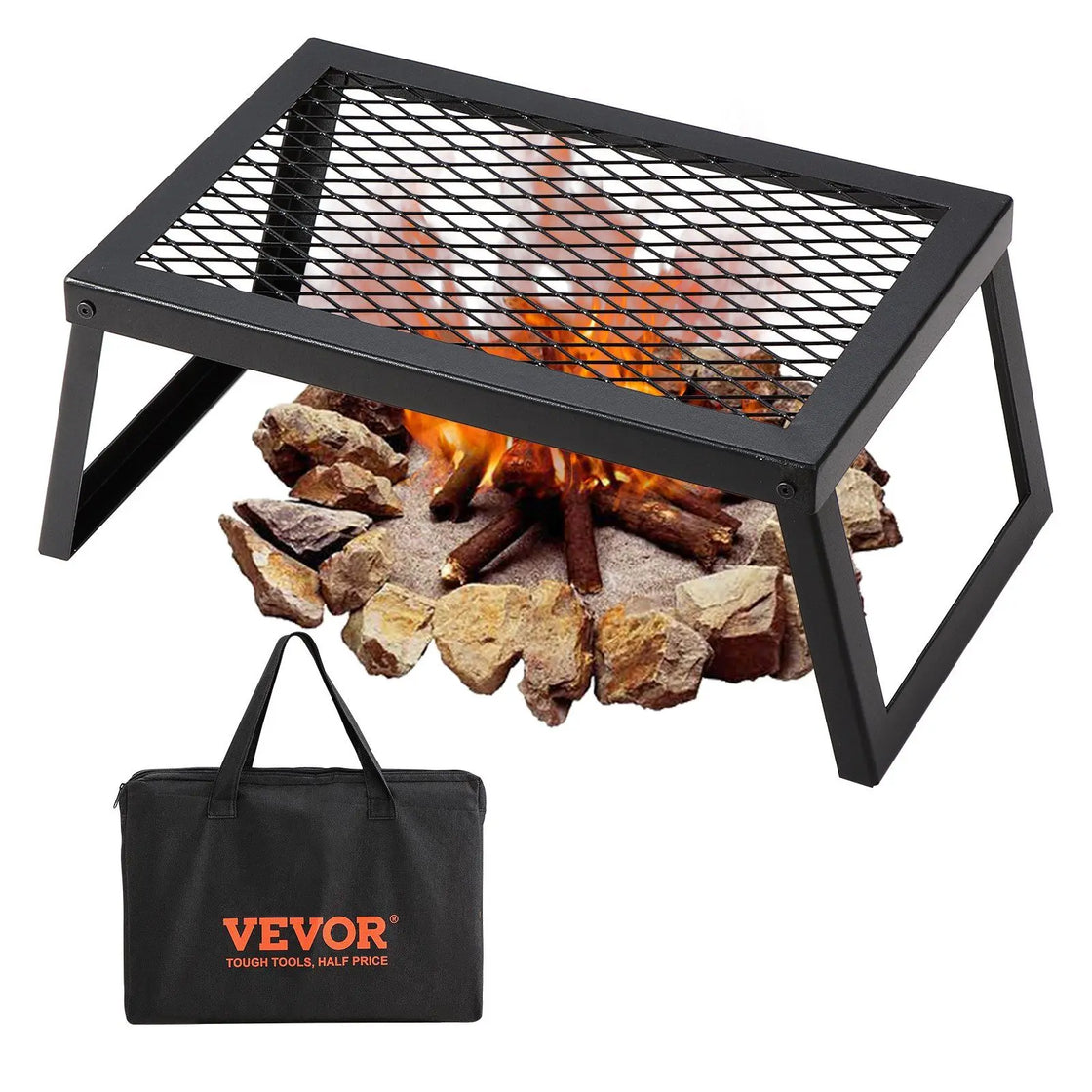 18 Inch Steel Folding Campfire Grill with Carrying Bag for Outdoor Cooking, Model D0100HAM70G