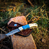 VTX-2578469 Damascus Steel Folding Knife Effective Outdoor Survival Pocket Camping Leather Case Hunting Drop Shipping Available