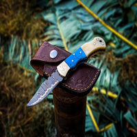 VTX-2578469 Damascus Steel Folding Knife Effective Outdoor Survival Pocket Camping Leather Case Hunting Drop Shipping Available