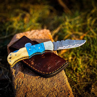 VTX-2578469 Damascus Steel Folding Knife Effective Outdoor Survival Pocket Camping Leather Case Hunting Drop Shipping Available