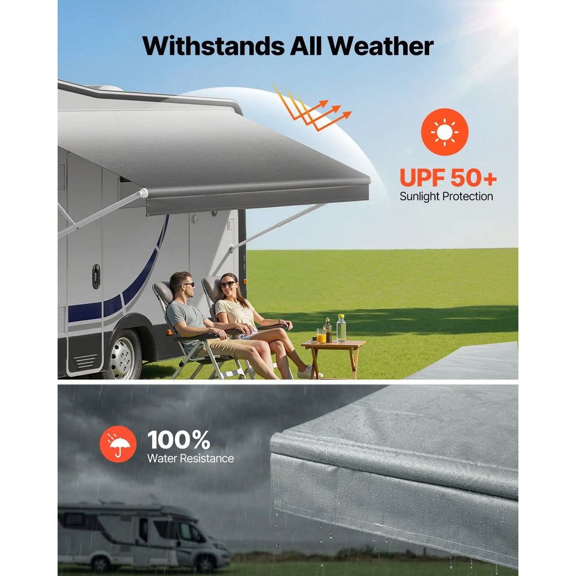 Heavy-Duty 18 oz Weatherproof Vinyl RV Awning Replacement Fabric, 17 ft Rollers, Gradient Gray, Model D0100XF9IAYD01027HC527