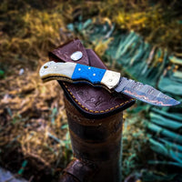 VTX-2578469 Damascus Steel Folding Knife Effective Outdoor Survival Pocket Camping Leather Case Hunting Drop Shipping Available