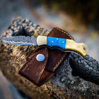 VTX-2578469 Damascus Steel Folding Knife Effective Outdoor Survival Pocket Camping Leather Case Hunting Drop Shipping Available